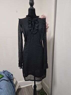 Women’s Black Long Sleeve Ruffled Neck Dress
